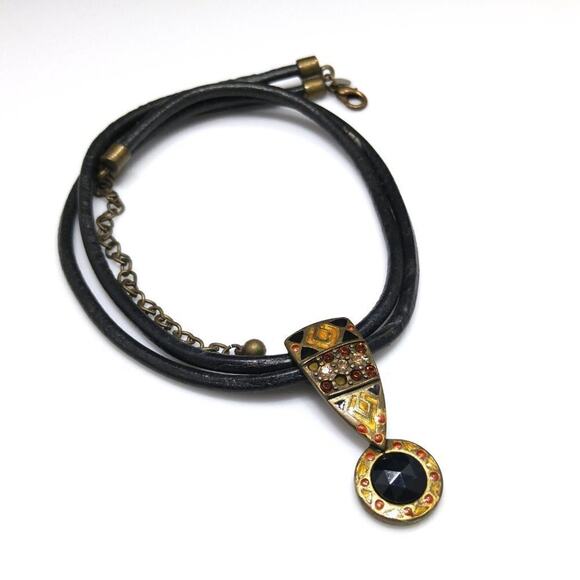 Chico's Enamel Rhinestone Leather Pendant Necklace, 20 Inches - Picture 3 of 7